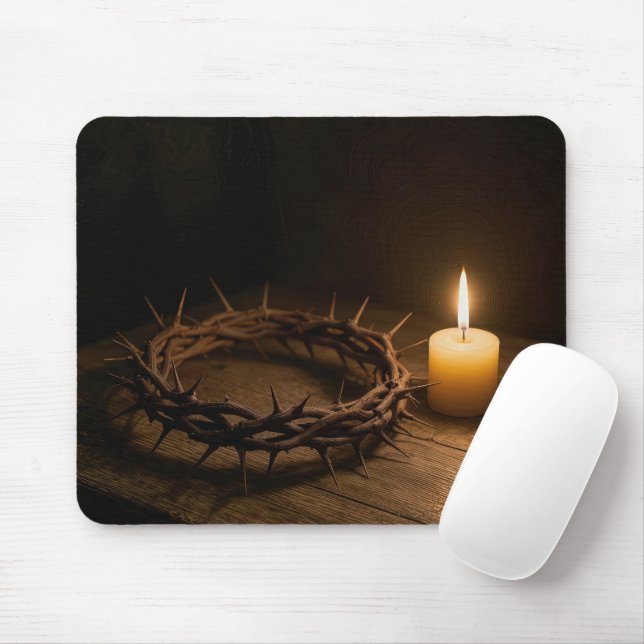 Crown of Thorns Illuminated By a Candle Mousepad (Mit Mouse)