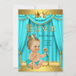 Crown Prince Baby Dusche Gold Aqua Aquamarin Blond Einladung