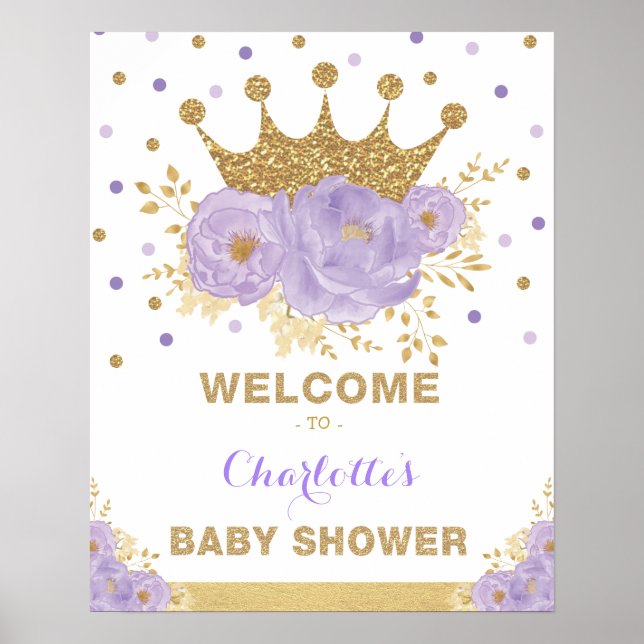 Crown Princess Lila Floral Baby Dusche Willkommen Poster
