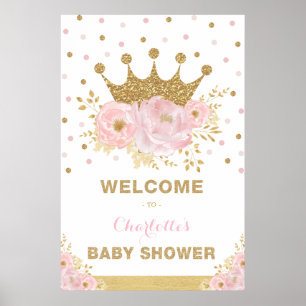Crown Princess Pink Blume Kinderdusche Willkommen Poster