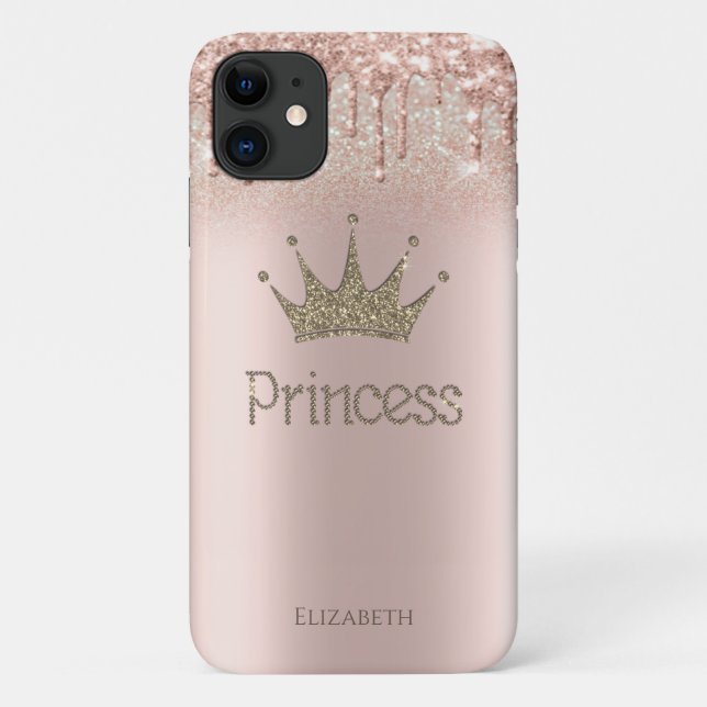 Crown Princess Rose Gold Glitzer Tropfen Bokeh Case-Mate iPhone Hülle (Rückseite)