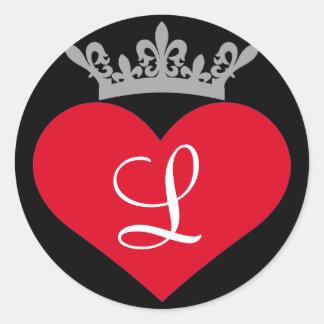 Crown Red heart Monogram Siegel Runder Aufkleber