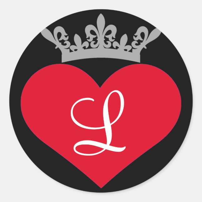 Crown Red heart Monogram Siegel Runder Aufkleber (Vorderseite)