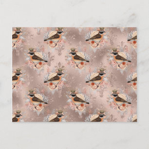 Crown Royal Birds Pink Vintage Blume Lilie Postkarte