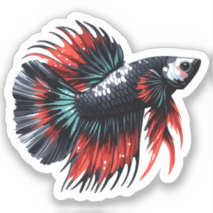 Crown Schwanz Betta Fische Schwarz-weiß und rot Aufkleber
