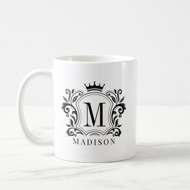 Crown Scrolls Monogram Kaffeetasse (Links)