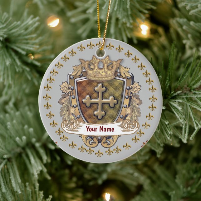 Crown Shield Familienwappen Nachname benutzerdefin Keramik Ornament (Baum)