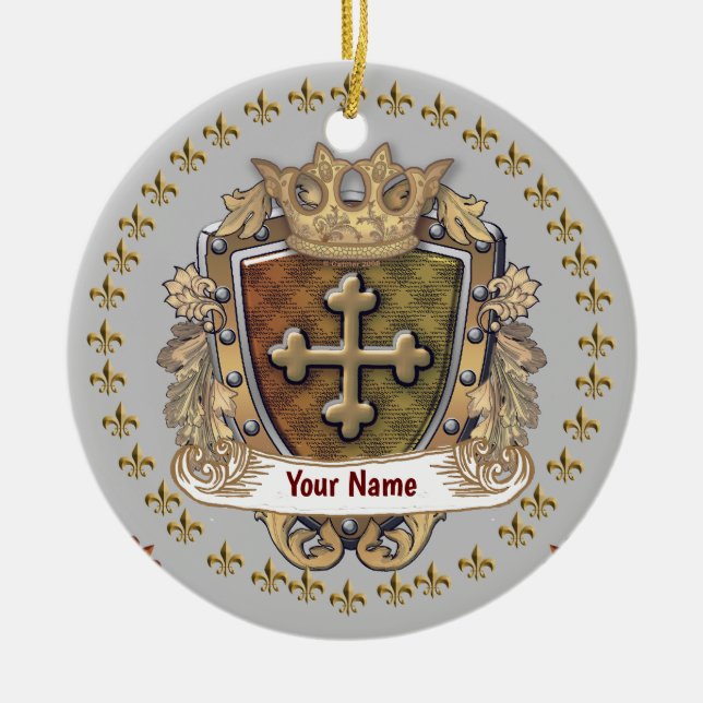 Crown Shield Familienwappen Nachname benutzerdefin Keramik Ornament (Vorne)