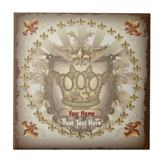 Crown Shield-Familienwappen-Nachname Fliese