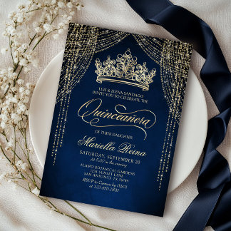 Crown Tiara Navy Gold Quinceañera Einladung