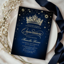 Crown Tiara Navy Gold Quinceañera Einladung
