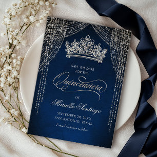 Crown Tiara Navy Silver Quinceañera Save the Date
