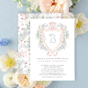 Crown Wappen Monogram Pink Blue Baby Dusche Einladung