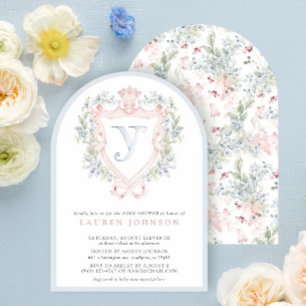 Crown Wappen Monogram Pink Blue Baby Dusche Einladung