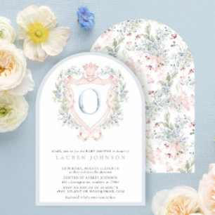 Crown Wappen Monogram Pink Blue Baby Dusche Einladung