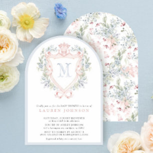 Crown Wappen Monogram Pink Blue Baby Dusche Einladung