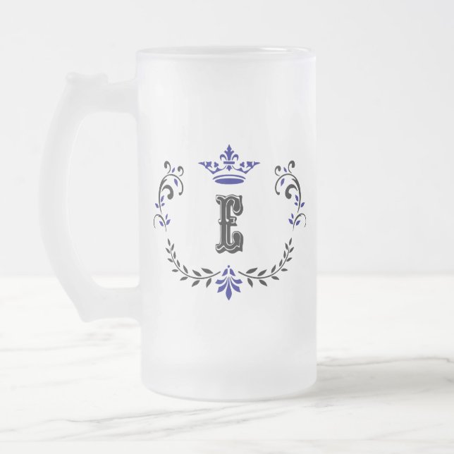 Crown Wreath Monogram 'E' Mattglas Bierglas (Links)