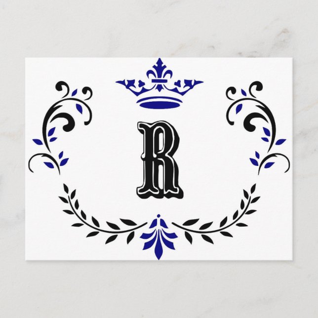 Crown Wreath Monogram 'R' Postkarte (Vorderseite)