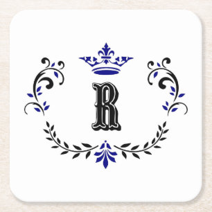 Crown Wreath Monogram 'R' Rechteckiger Pappuntersetzer
