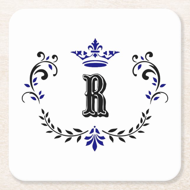Crown Wreath Monogram 'R' Rechteckiger Pappuntersetzer (Vorderseite)