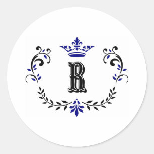 Crown Wreath Monogram 'R' Runder Aufkleber