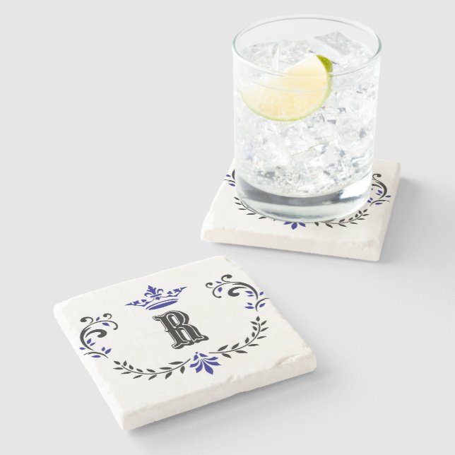 Crown Wreath Monogram 'R' Steinuntersetzer (Seitenansicht)