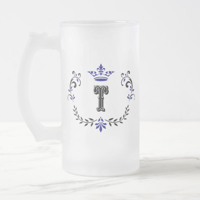 Crown Wreath Monogram 'T' Mattglas Bierglas (Links)