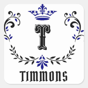Crown Wreath Monogram 'T' Personalisieren Sie den  Quadratischer Aufkleber