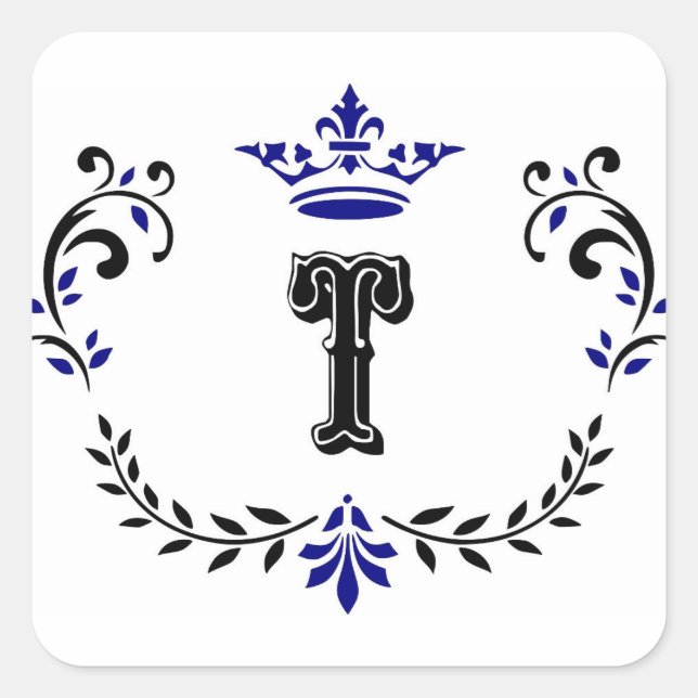 Crown Wreath Monogram 'T' Quadratischer Aufkleber (Vorderseite)