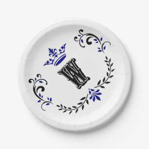 Crown Wreath Monogram 'W' Pappteller
