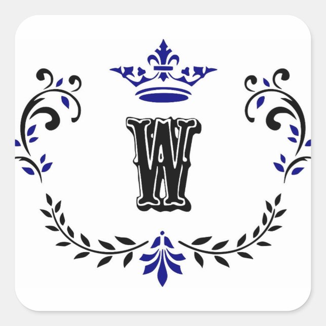 Crown Wreath Monogram 'W' Quadratischer Aufkleber (Vorderseite)