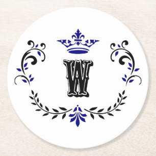 Crown Wreath Monogram 'W' Runder Pappuntersetzer