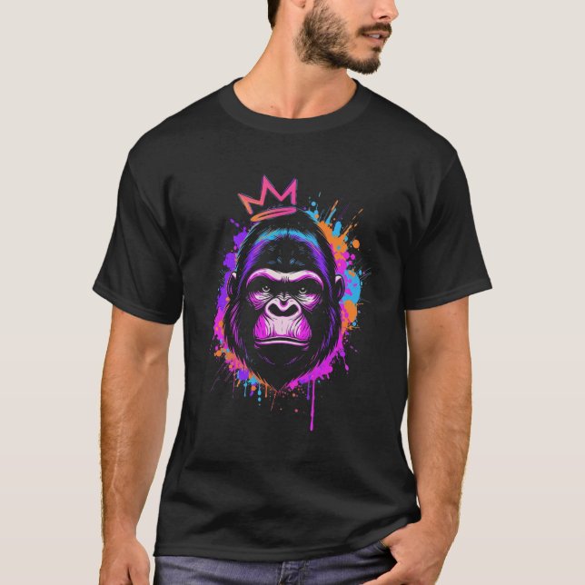 Crowned Gorilla With Attitude Funny Paint Splash  T-Shirt (Vorderseite)