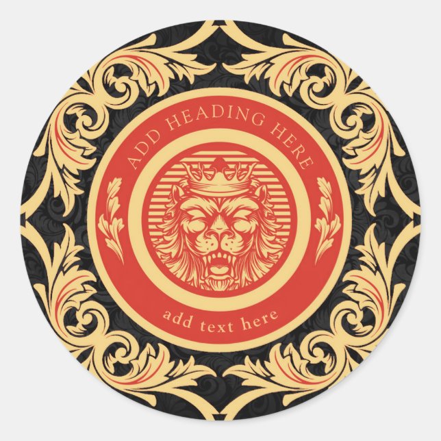 Crowned Royal Lion Monogram Classic Round Sticker (Vorderseite)