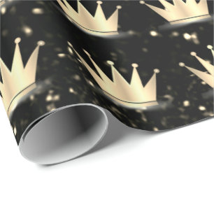 Crowns Glitzer Black Funkelnd Gold Champaigne Geschenkpapier