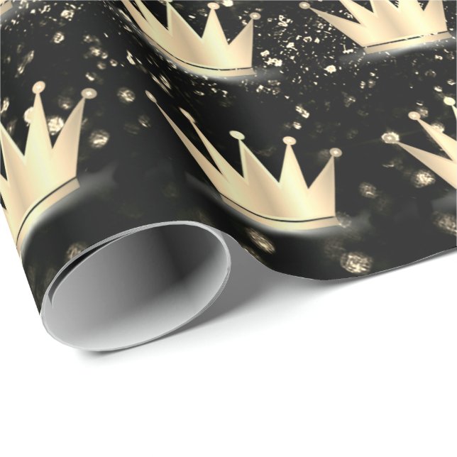 Crowns Glitzer Black Funkelnd Gold Champaigne Lux Geschenkpapier (Rolleneckpunkt)