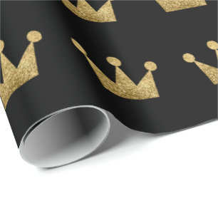 Crowns Glitzer Black Gold Abschluss VIP Geschenkpapier