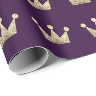 Crowns Glitzer Gold Abschluss VIP Lila Amethyst Geschenkpapier