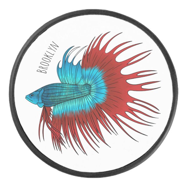 Crowntail betta fish cartoon illustration eishockey puck (Vorderseite)