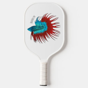 Crowntail betta fish cartoon illustration pickleball schläger