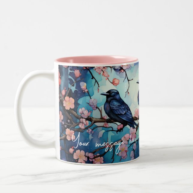 Crows and Cherry Blossom Customizable Tasse (Links)