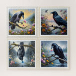 Crows and Wildflowers Square Puzzle 676 pcs<br><div class="desc">Step into a peaceful world where curious crows explore a dreamy lakeside garden filled with colorful wildflowers. This digital artwork puzzle features four unique crow scenes, each full of personality and surrounded by serene natural beauty. The soft lighting, gentle water reflections, and detailed floral elements make this puzzle a relaxing...</div>