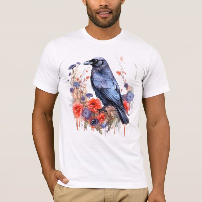Crows Bird Crow Lover Blume T-Shirt (Vorderseite)