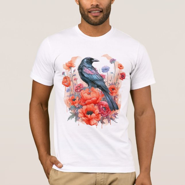 Crows Bird Crow Lover Blume T-Shirt (Vorderseite)