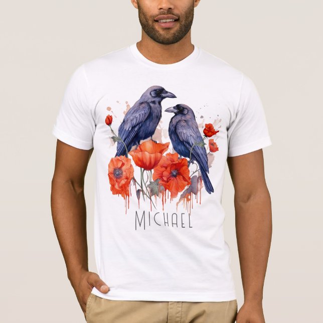 Crows Bird Crow Lover Blume T-Shirt (Vorderseite)