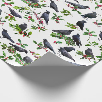 Crows Holly Wrapping Paper Geschenkpapier