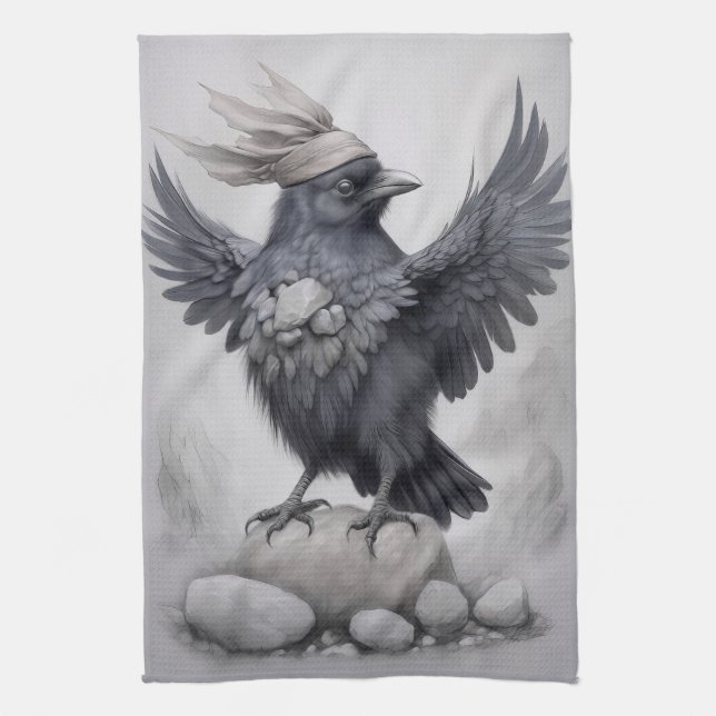 Crows Rock! Poster Krähe ausgebreitete Flügel Geschirrtuch (Vertikal)