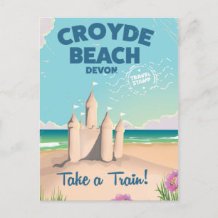 CROYDE BEACH Devon Vintage Reiseplakat Postkarte