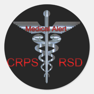 CRPS RSD Medical Alert Silver Asclepius Caduceus Runder Aufkleber