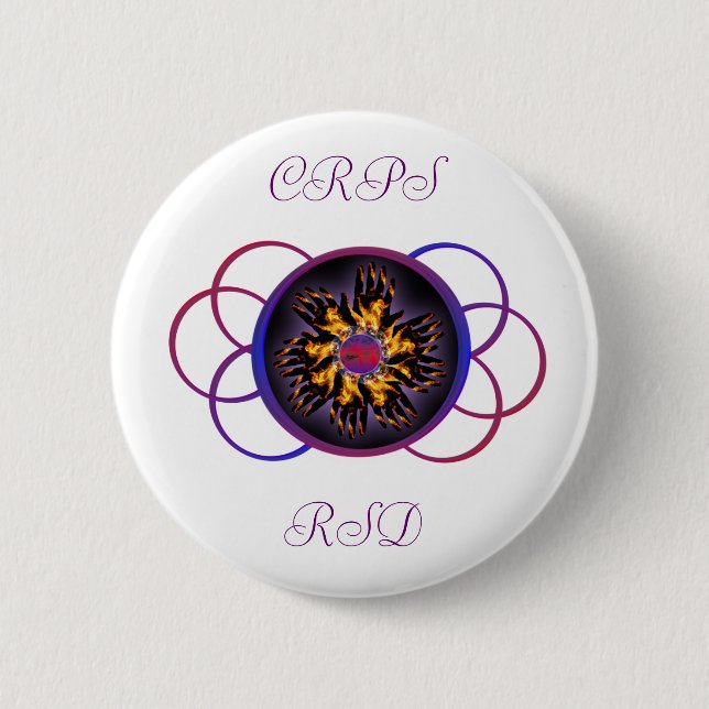 CRPS/RSD Regenbogen-Flammen-Knopf Button (Vorderseite)